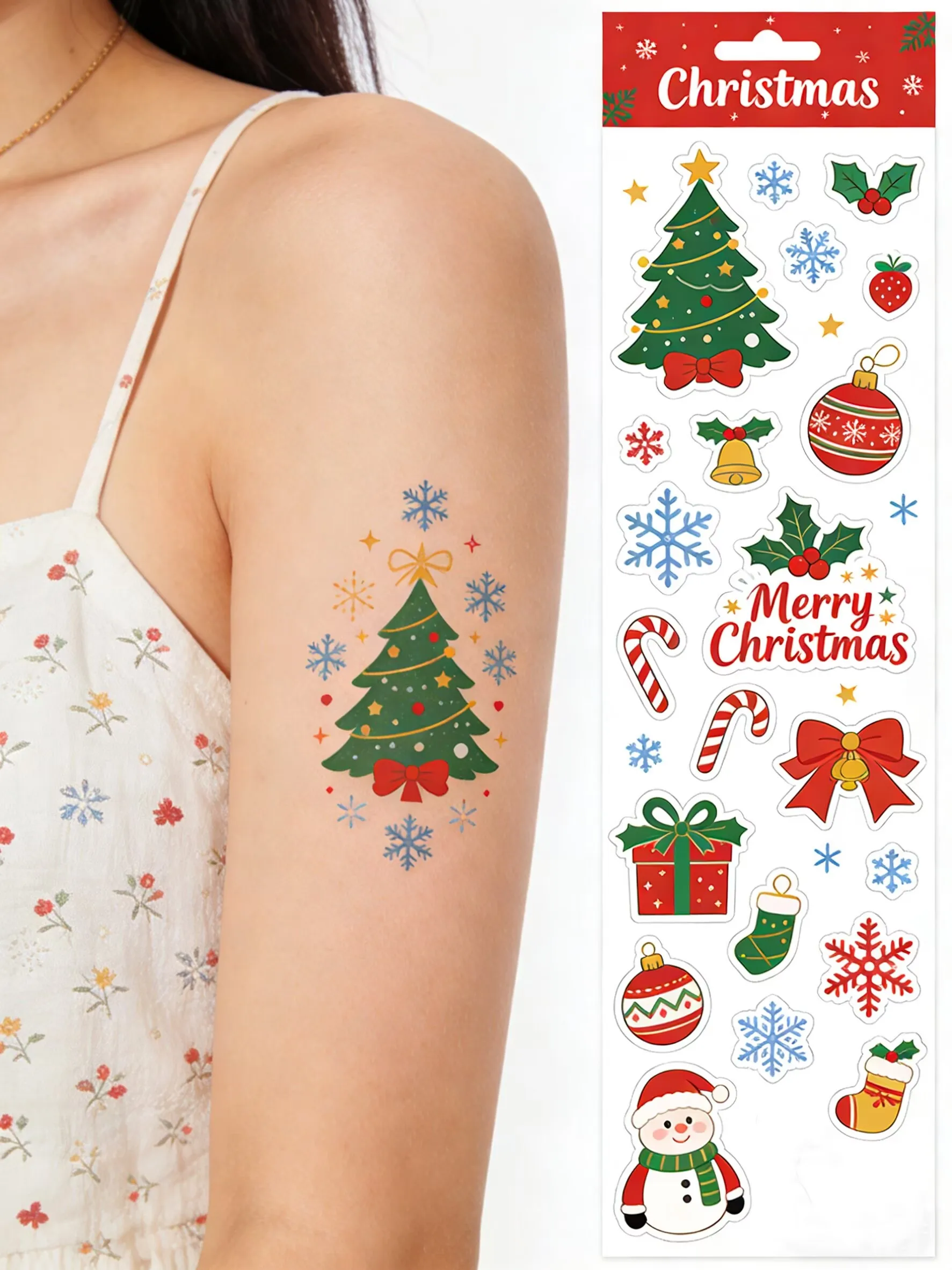 Festive Christmas Temporary Tattoos Santa Snowflake Reindeer Patterns Waterproof Skin Friendly Body Stickers for Children Adults