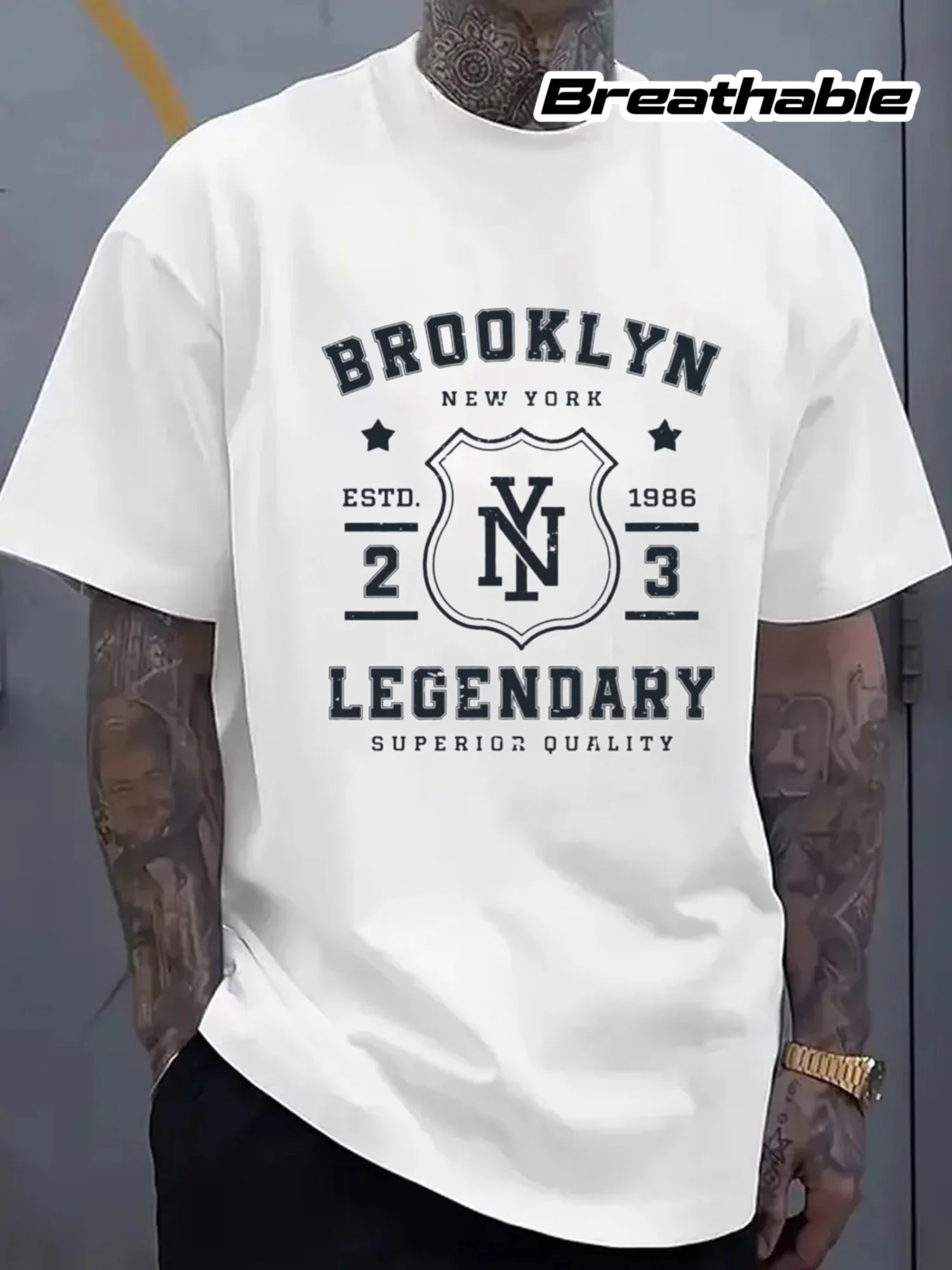 Men's Brooklyn Legends T-Shirt - White Crew Neck Short-Sleeve Shirt with Iconic Print, Breathable Casual Style, Suitable as a Gift (Father's Day, Everyday Wear) - Machine Washable Top for All Seasons