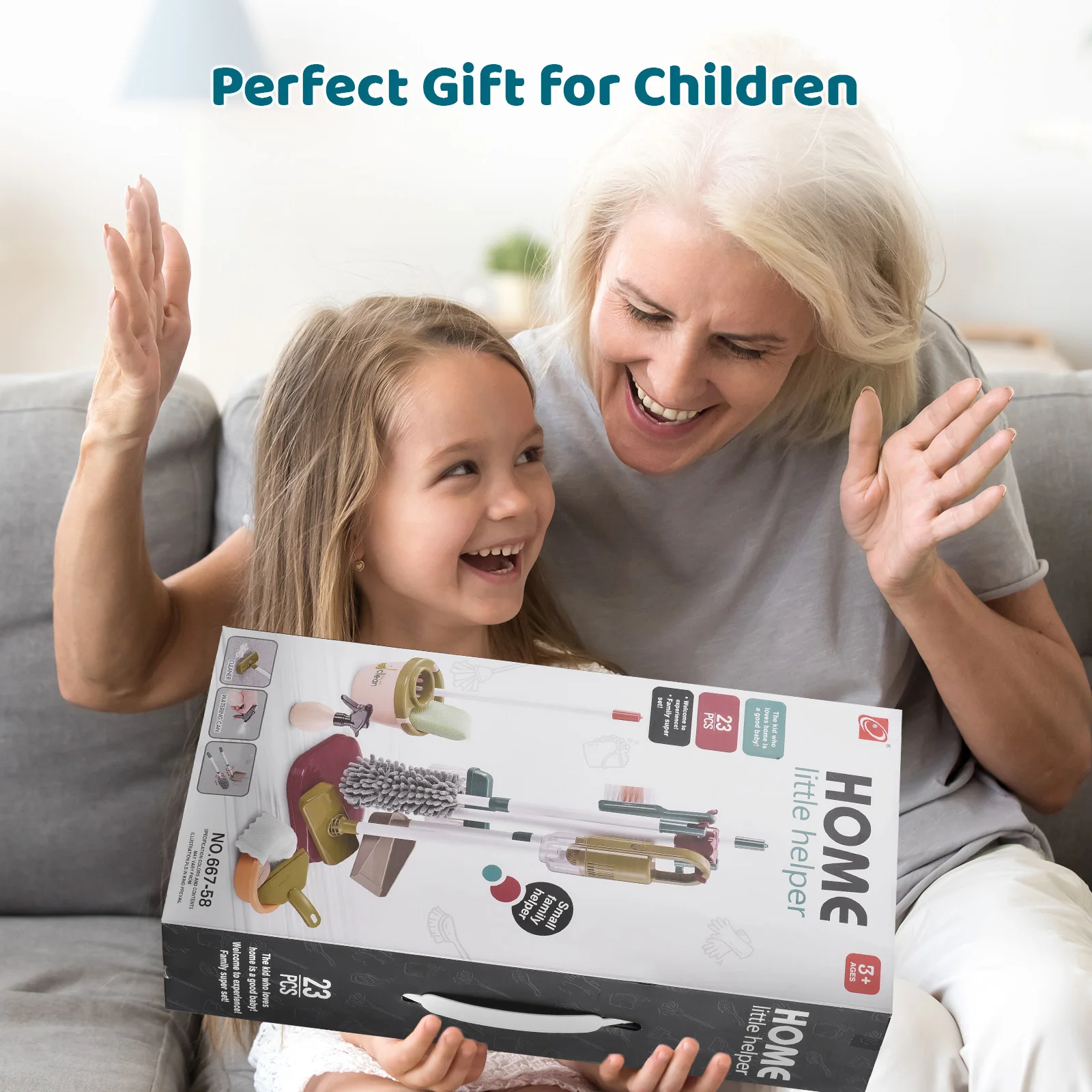 Juego de limpieza para niños, juego de limpieza con aspiradora, escoba, fregona, recogedor, cubo, cepillo, juego de juguetes de limpieza