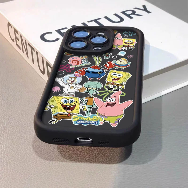 Lovely SpongeBobs Silicone Phone Case for iPhone 14 15 Pro Max 13 12 11 X XS XR 7 8 Plus SE 2020 Shockproof Matte Back Cover