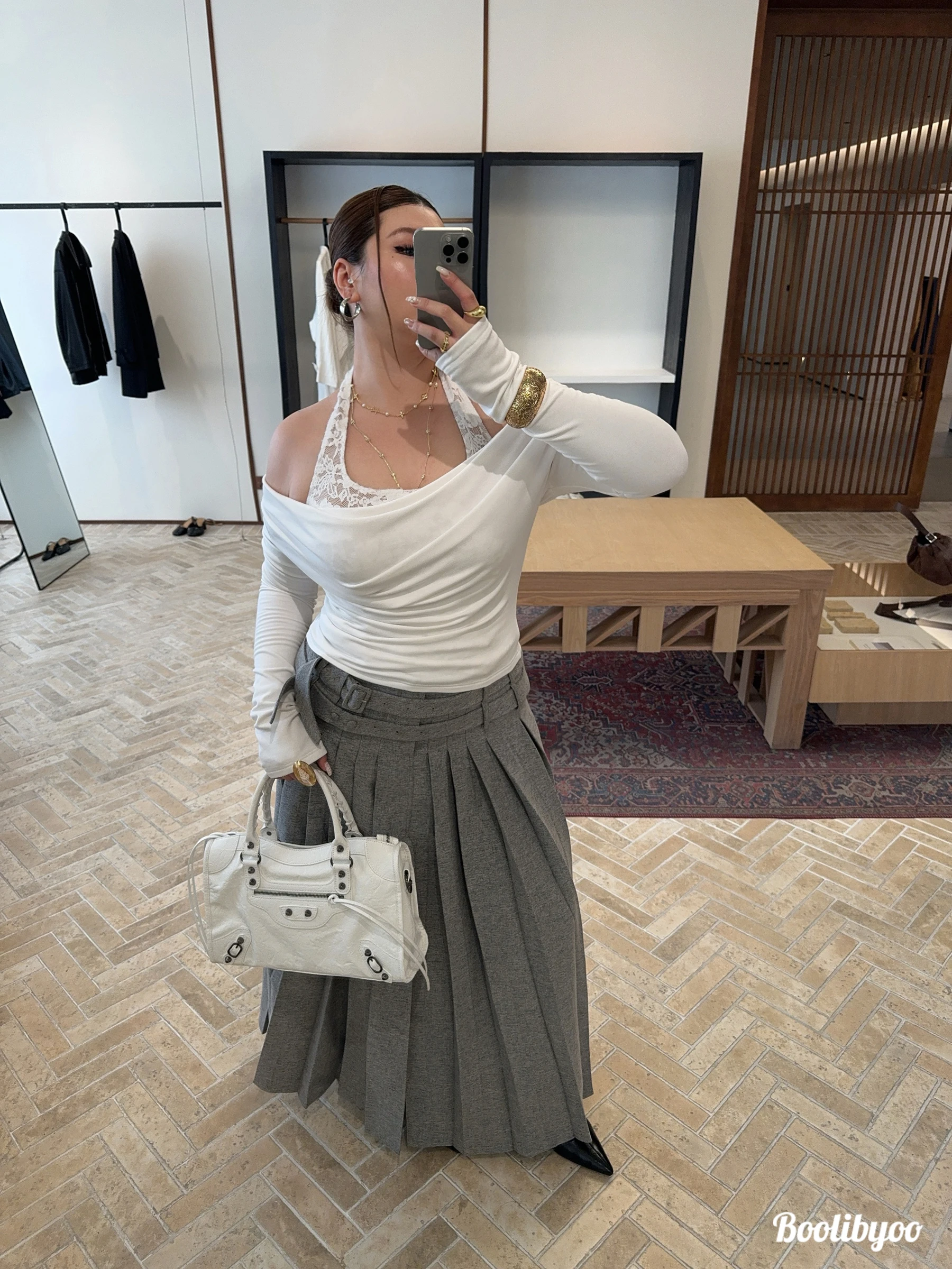 

Faionable Art Student Large Size Lace ter Ne Par Age Top Skirt Set High Elastici Regular Sve Length Long Sve