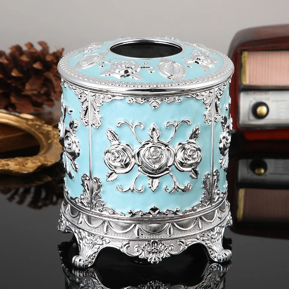 

Plastic European Style Tissue Box Retro Exquisite Decoration Box Elegant Circular Shape Desktop Storage Box Living Room