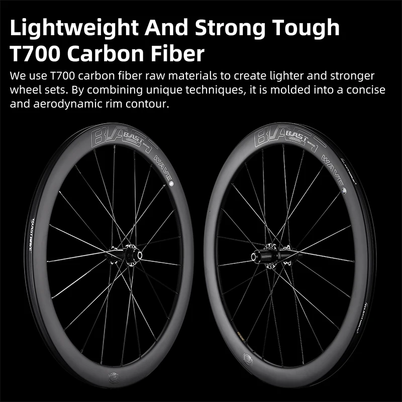 BLAST WAVE Carbon Fiber Bicycle Wheelset 38mm 50mm Wheel Tubeless Clincher Tires Cycling Wheel Set Road Bike Circular/Disc Brake