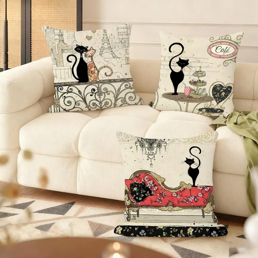 Cartoon little black cat cute Cushion Cover Soft Plush Sofa Cushion Cover｜Double-Sided Decorative Pillow Case｜Warm Home Gift