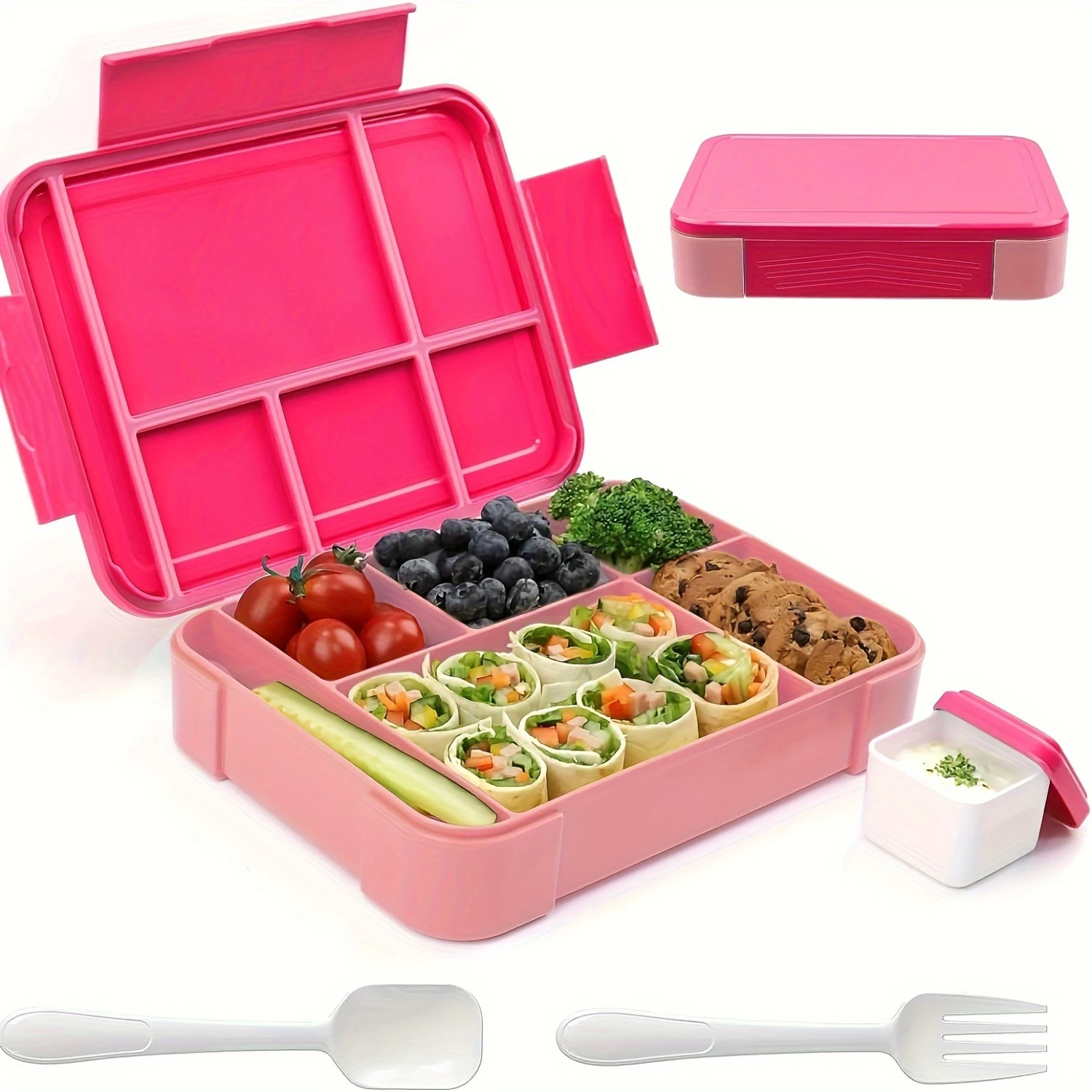 1pc, Multi-Compartment Bento Lunch Box, Plastic Salad Container With Dividers, Microwave-Safe Meal Tray, Leak-Proof Food  For Wo