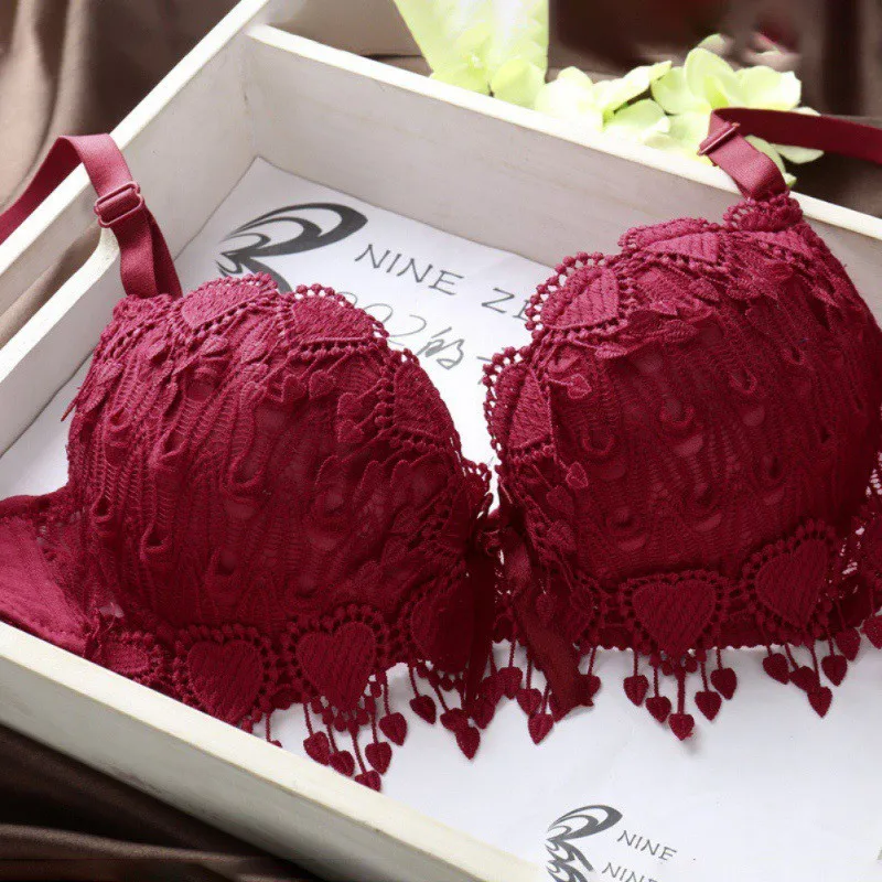 Women Lace Gather Bra Breathable Sexy Jacquard Push Up Bra Female Underwear Solid