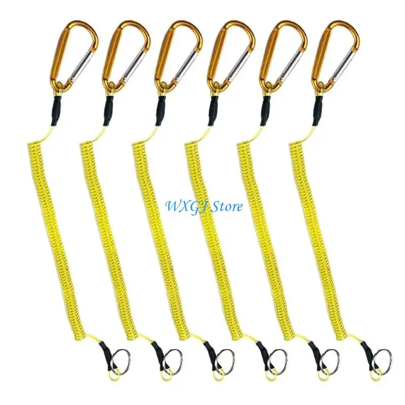 37JE 6 Packs Fishing Lanyards Multicolor Fishing Ropes Boating Secure Retractable Coiled Tether with Carabiner Fishing Tool