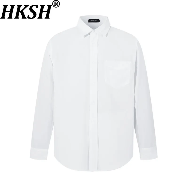 

HKSH Autumn New Man Tide Solid Color Casual Long Sleeve Shirt Casual Spring Dark Turn-Down Collar Vibe High Street Tops HK10909
