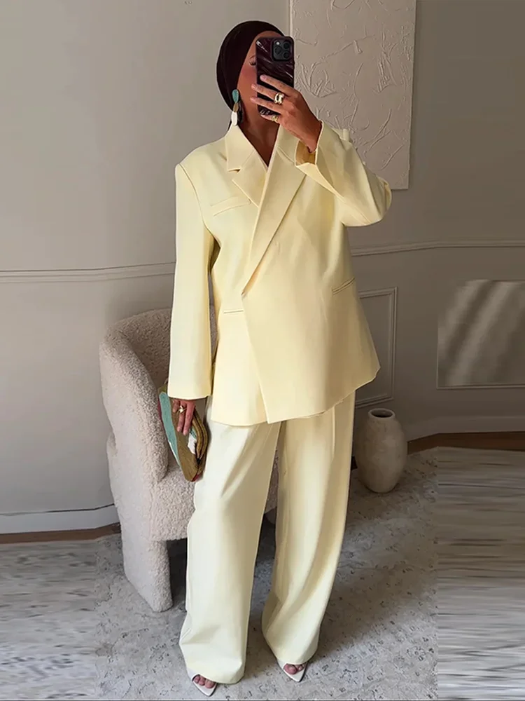 

Loose Blazer Suit Women's Set Solid Casual Turn Down Collar One Button Coat High Waist Shorts 2025 Autumn Formal New Outfitss