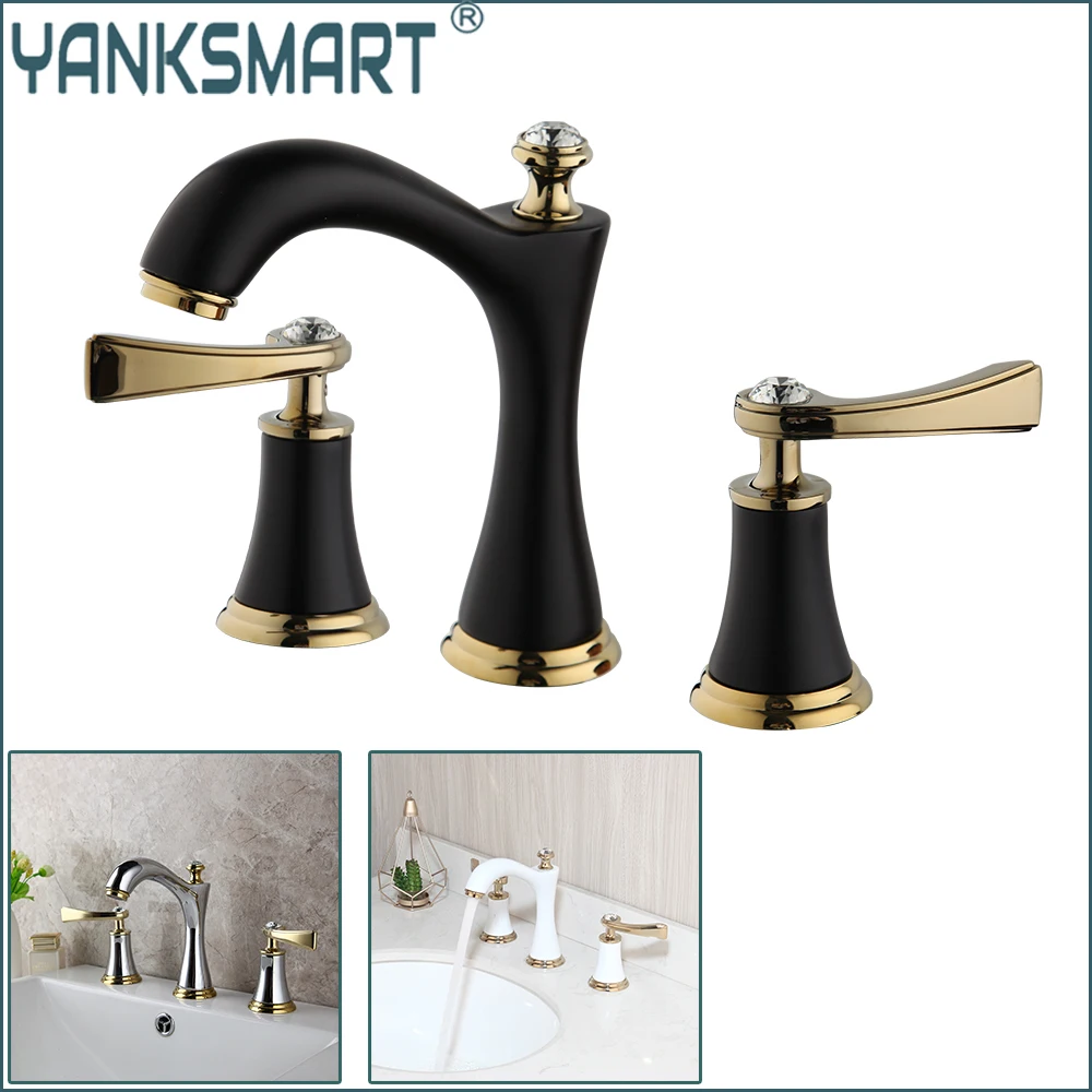 

YANKSMART 3-х шт. смеситель для ванной комнаты, раковина, смеситель для раковины, набор смесителей для умывальника с двойной ручкой, монтируемый на палубе, краны для горячей и холодной воды