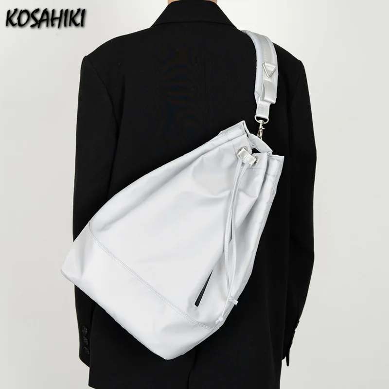 

2025 New Women Y2k Aesthetic Simple Shoulder Bag Nylon All Match Solid Handbags Trendy Vintage Drawstring Crossbody Bags Trendy