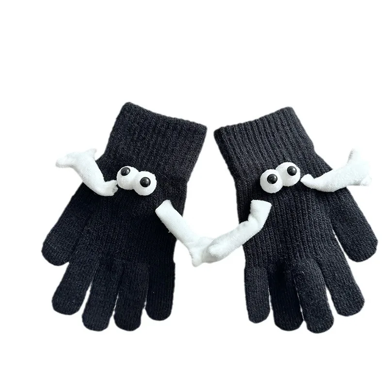 1 Pair New unisex cartoon big eyes magnetic warm gloves  cute doll outdoor funny keep warm five finger Magnet gloves