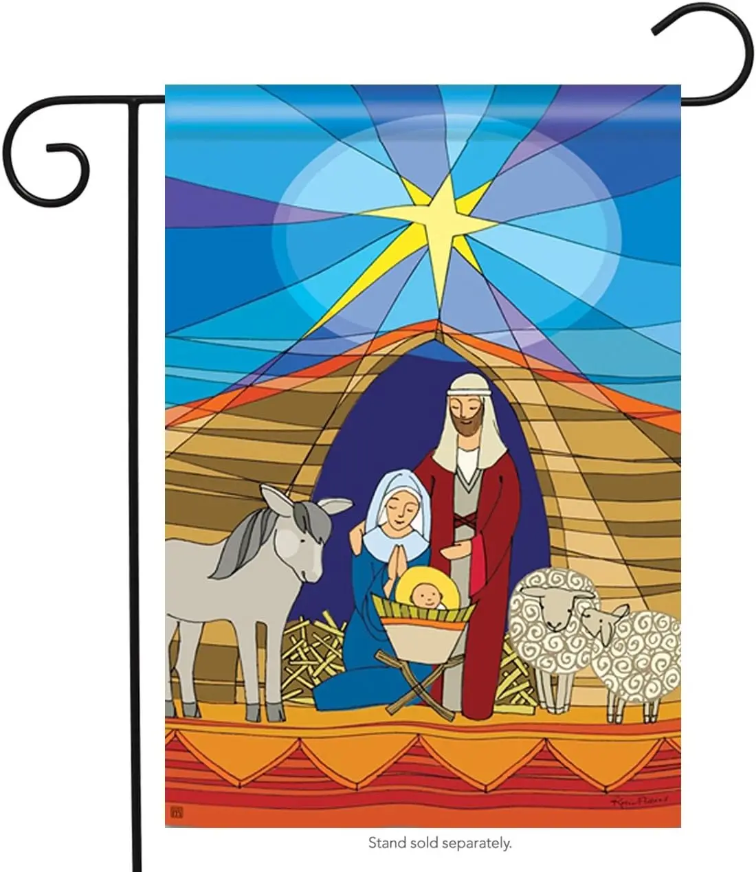 Breeze Art Stained Glass Nativity Garden Flag #31235 WWP zzo