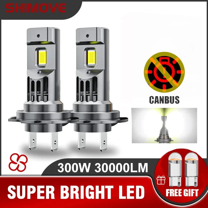 300W H7 LED Headlamp ice Bulb Mini 1:1 CANBUS Light 30000LM 3580 CSP Wireless Plug and play Car LED with Fan cooling 6000K 2PCS