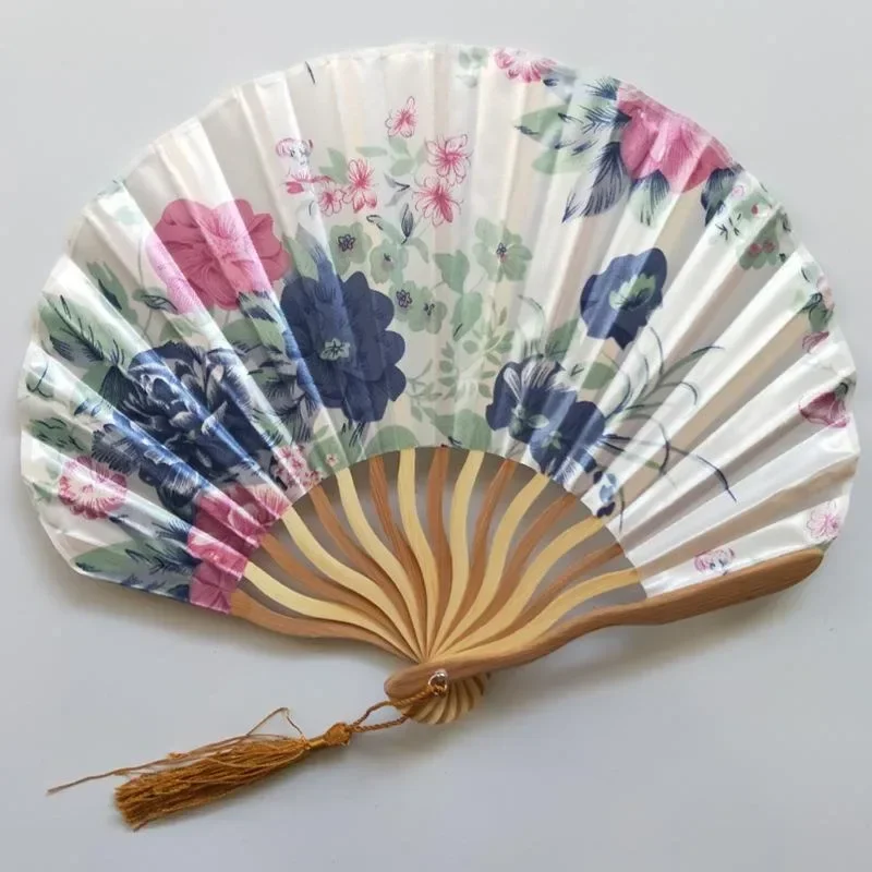 

Retro Hand Fold Fan Woman Man Dance Props Wedding Home Cabinet Decor Bamboo Wood Silk Flower Folding Fan