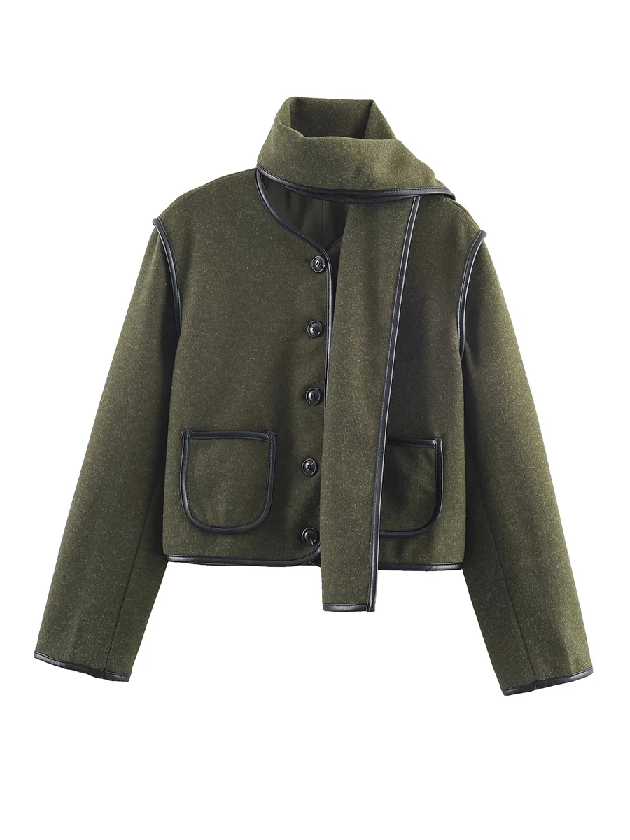 TWOTWINSTYLE الفرنسية الشارع تقسم وشاح سترة للنساء س الرقبة طويلة الأكمام تقسم أزرار مزاجه معطف الصوف القصير الإناث