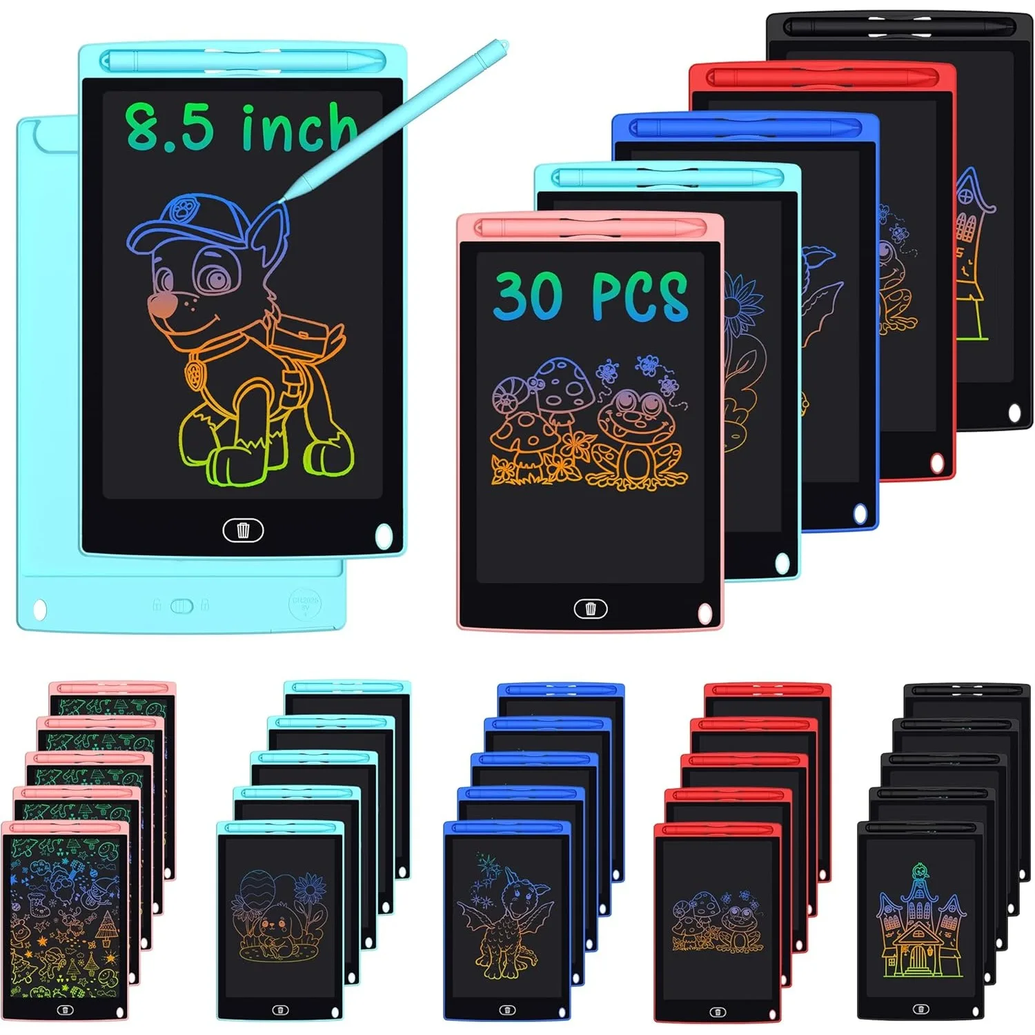 

30 Pack 8.5 Inch LCD Writing Tablet for Kids, Colorful Doodle Board with Erase Button, Bulk Drawing Pads for Classroom Gifts