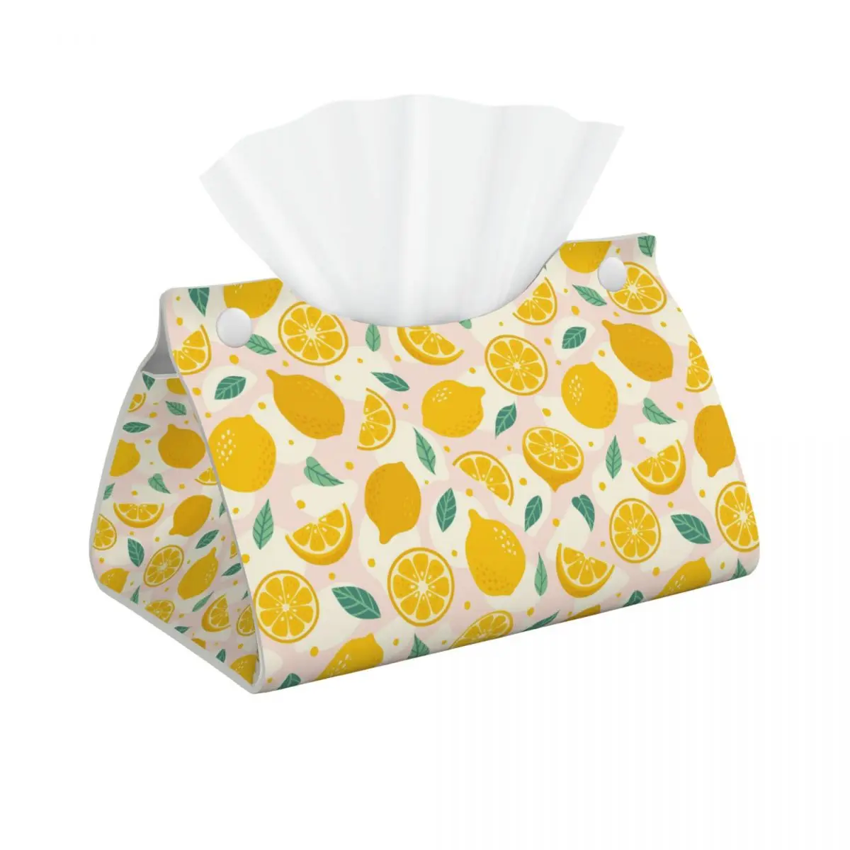 Custom Summer Tropical Fruit Lemon Pattern Tissue Box Holder Rectangular PU Leather Facial Tissue Box Cover for Car Office