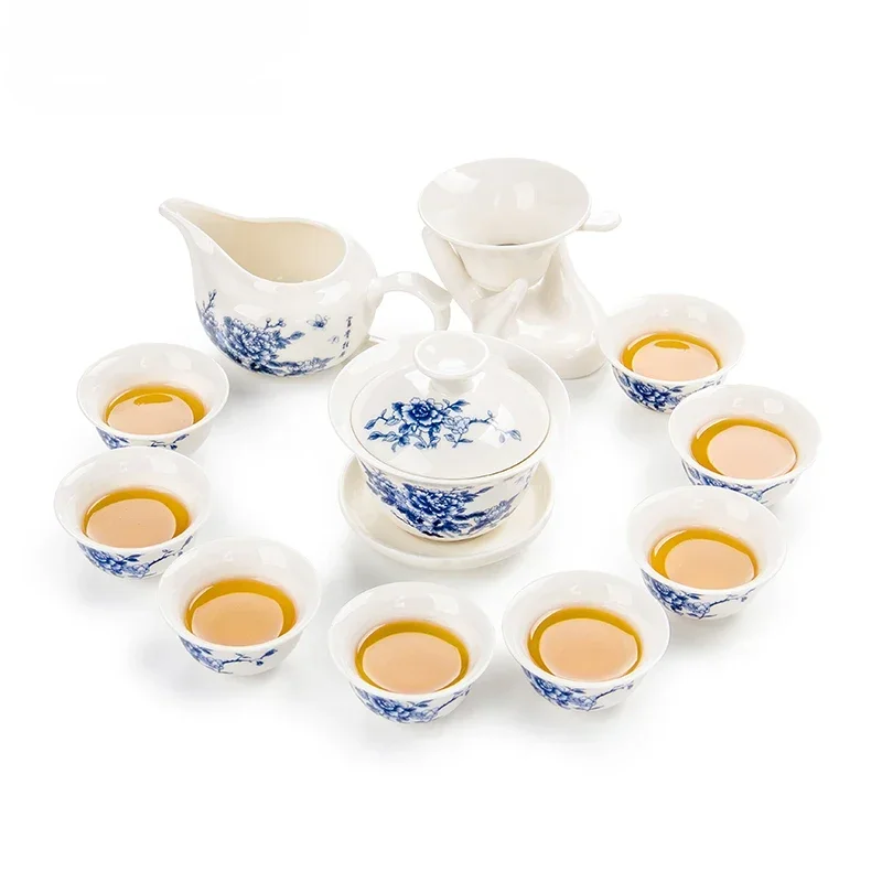 11pcs Chinese Kung Fu Tea Set,Ceramic Portable Teacup Porcelain Service Gaiwan Cups Mug of Ceremony Teapot