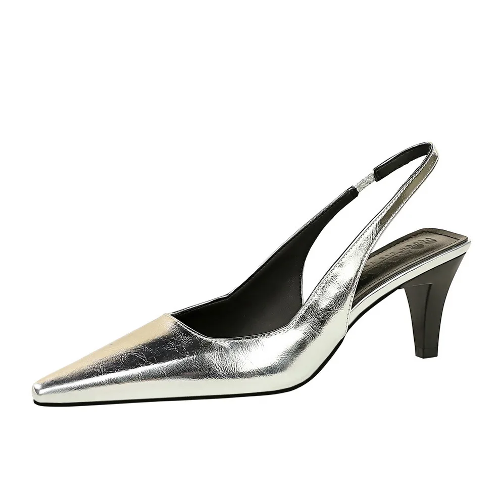 

Retro European and American Style Minimalist 6CM High Heel Shallow Mouth Square Head Women's Hollowed out Back Strap Sandals