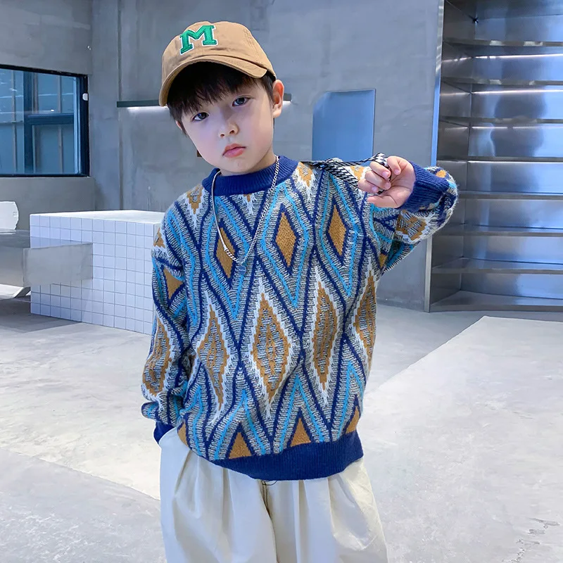 

Popular logo round collar boys sweater sweater render new winter 2023 children cuhk children's sweaters