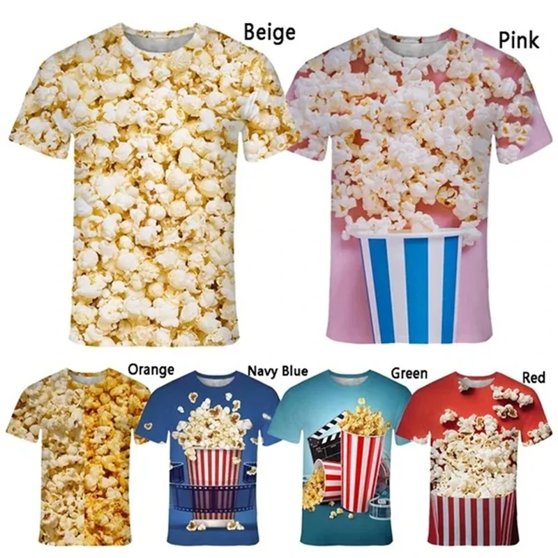 Nowa moda Popcorn 3D Printed Śmieszne koszulki Odzież męska i damska Letnia koszulka z krótkim rękawem Unisex Streetwear Tops Tees