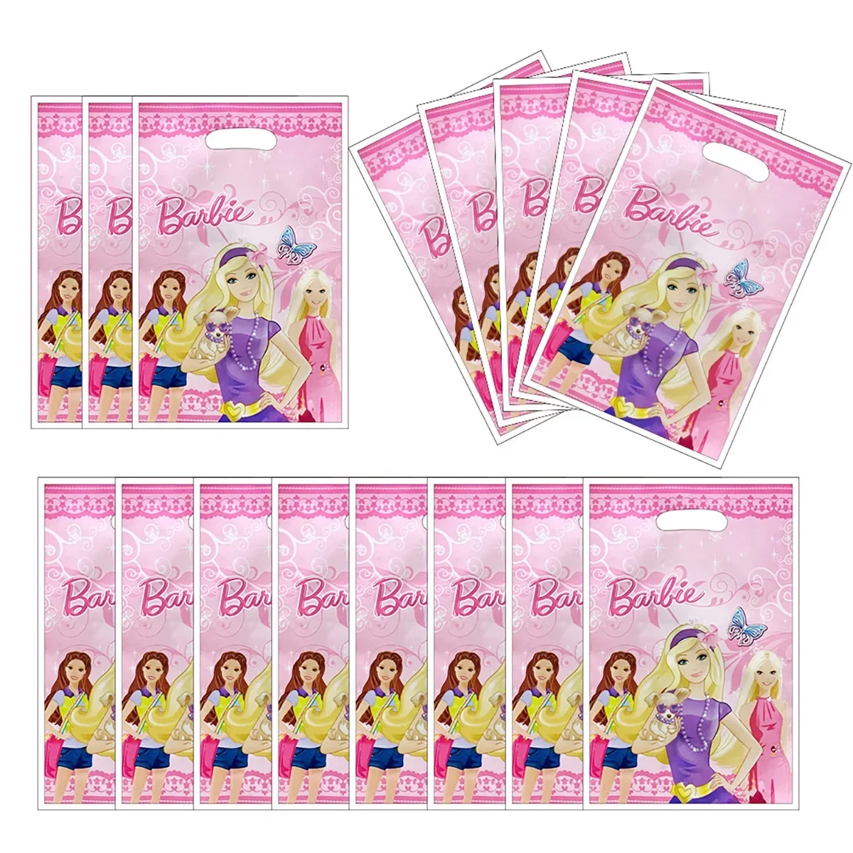 Barbie Gifts Bags Party Decor Kids Favors Barbi Princess Theme 10pcs/lot Plastic Loot Bags Happy Birthday Decorations Gifts Bags