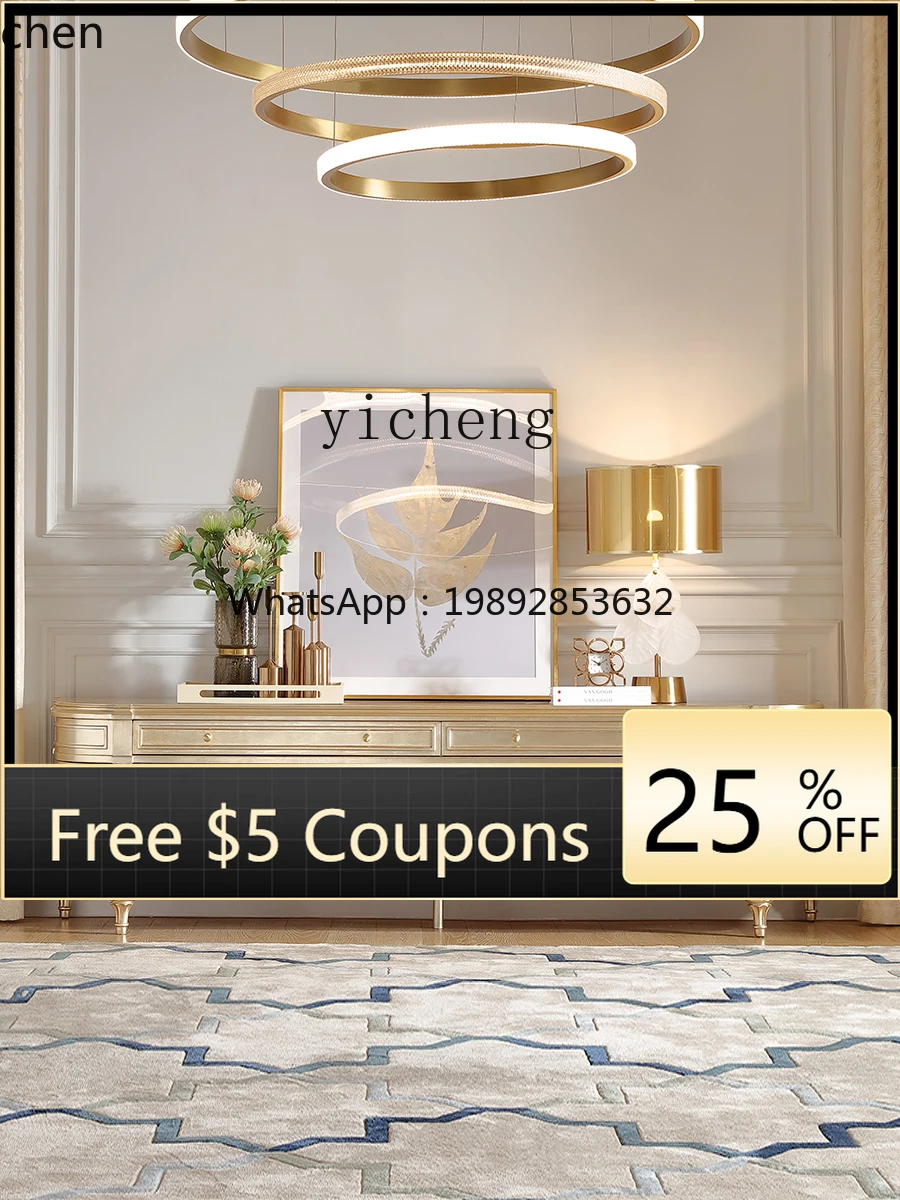 YFY French light luxury solid wood painted silver foil TV cabinet European court retro storage locker