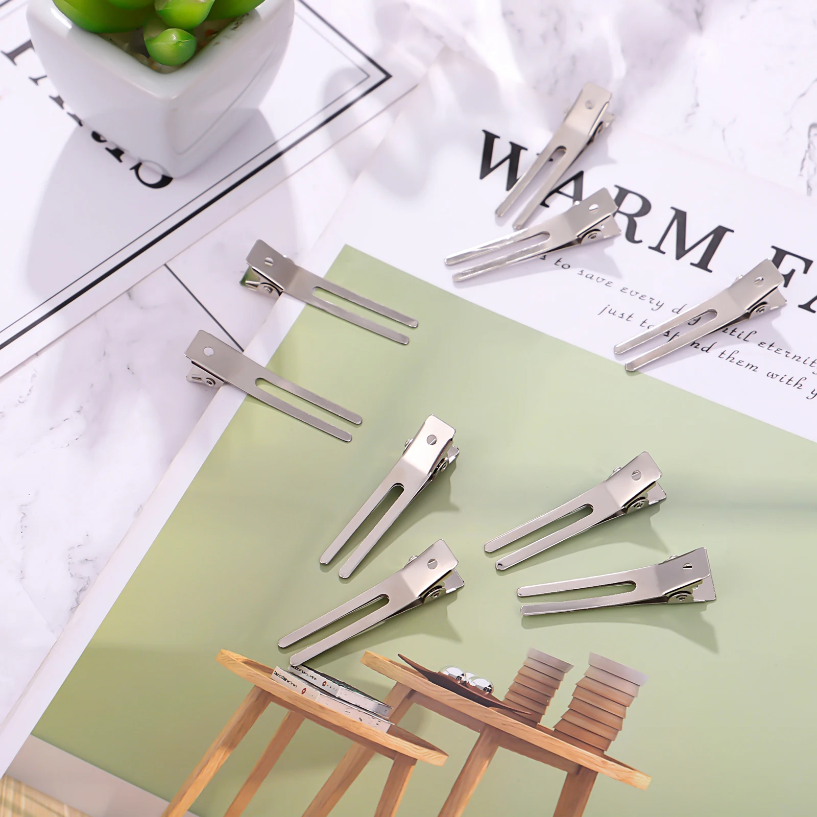 

50pcs Double Salon Styling Clips Metal Alligator Clips Electroplated Durable Hair Styling Salon Pins Fix Without Damage