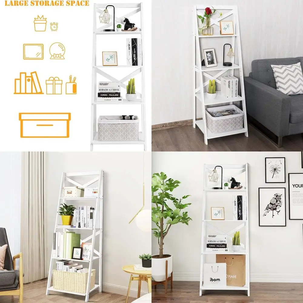 

4-Tier Wooden Ladder Bookshelf, Freestanding Storage Unit for Home & Office, White
