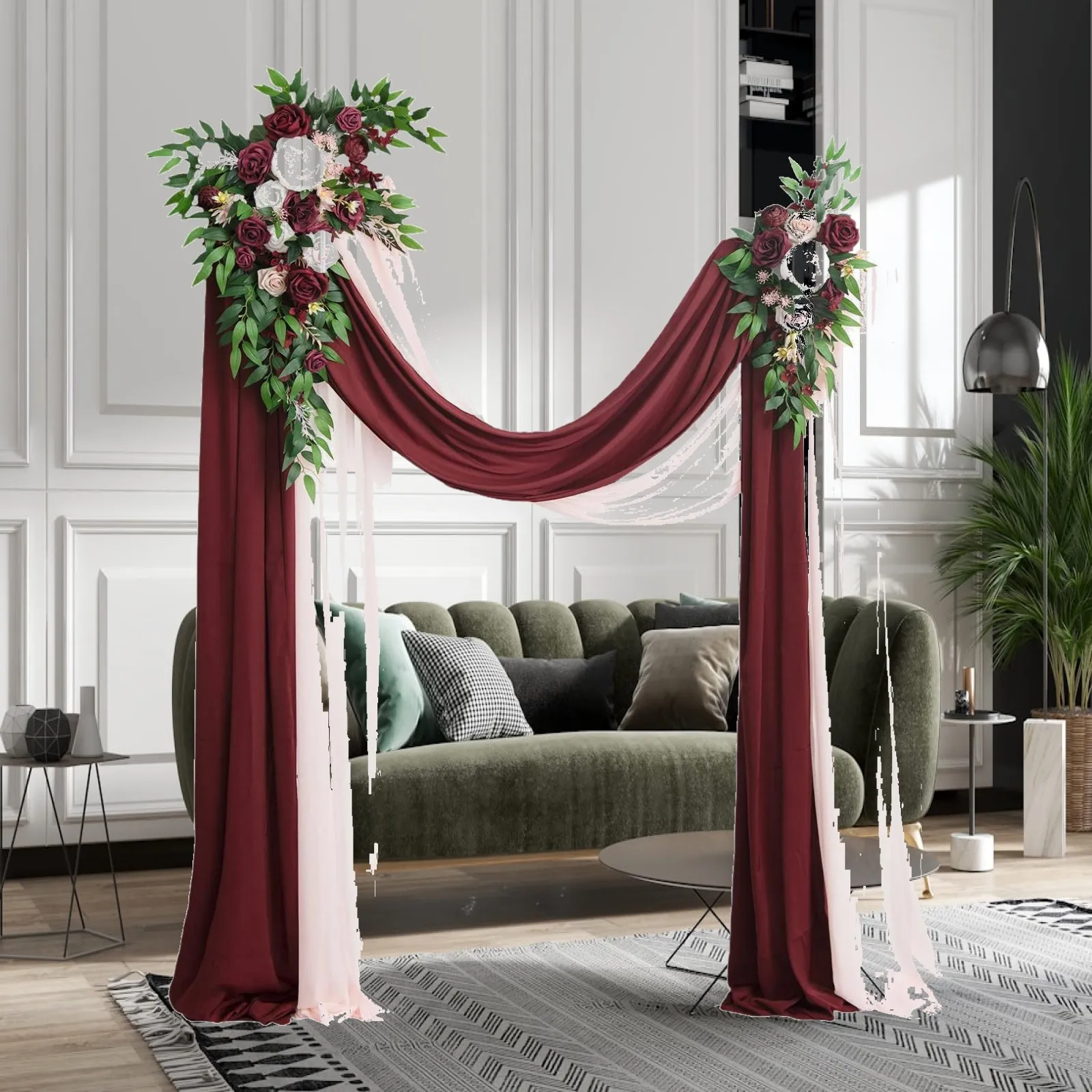 2 Pieces Wedding Arch Garland Handmade Artificial Vine Flower Swag with Silk Material Suitable for Bridal Chair Groom Chair