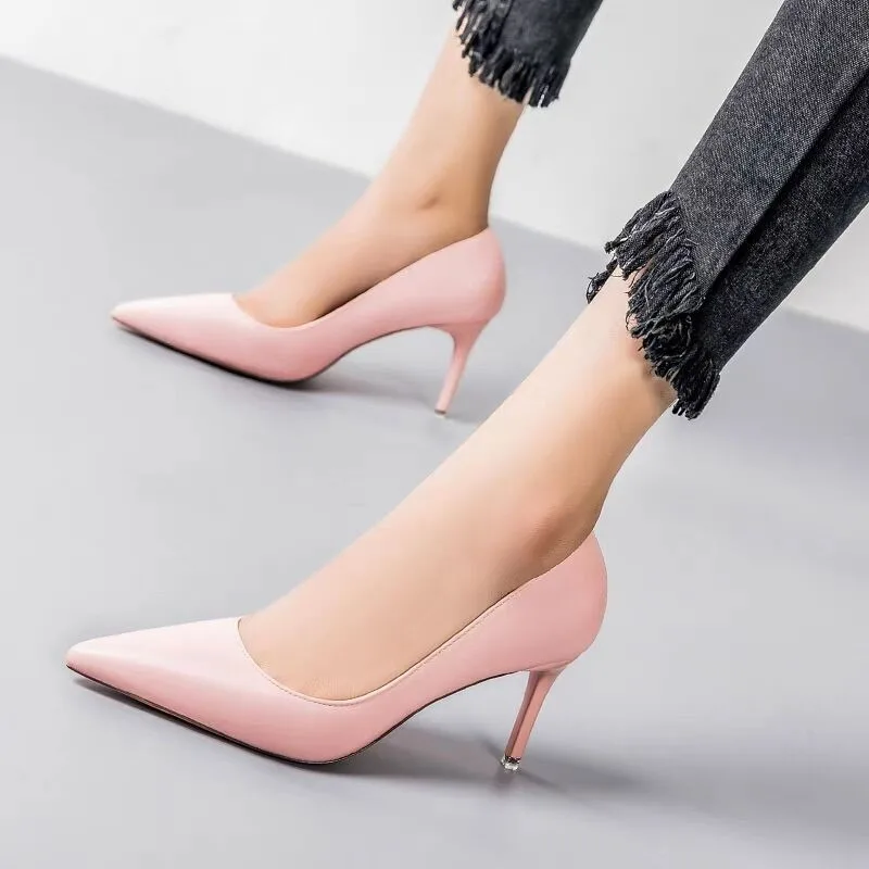 2024 Fashion Women\'s Shoes Slip on Women\'s Pumps Autumn Pointed Toe Solid Sexy Dress Stilettos or Thin Heels Plus Size Shoes