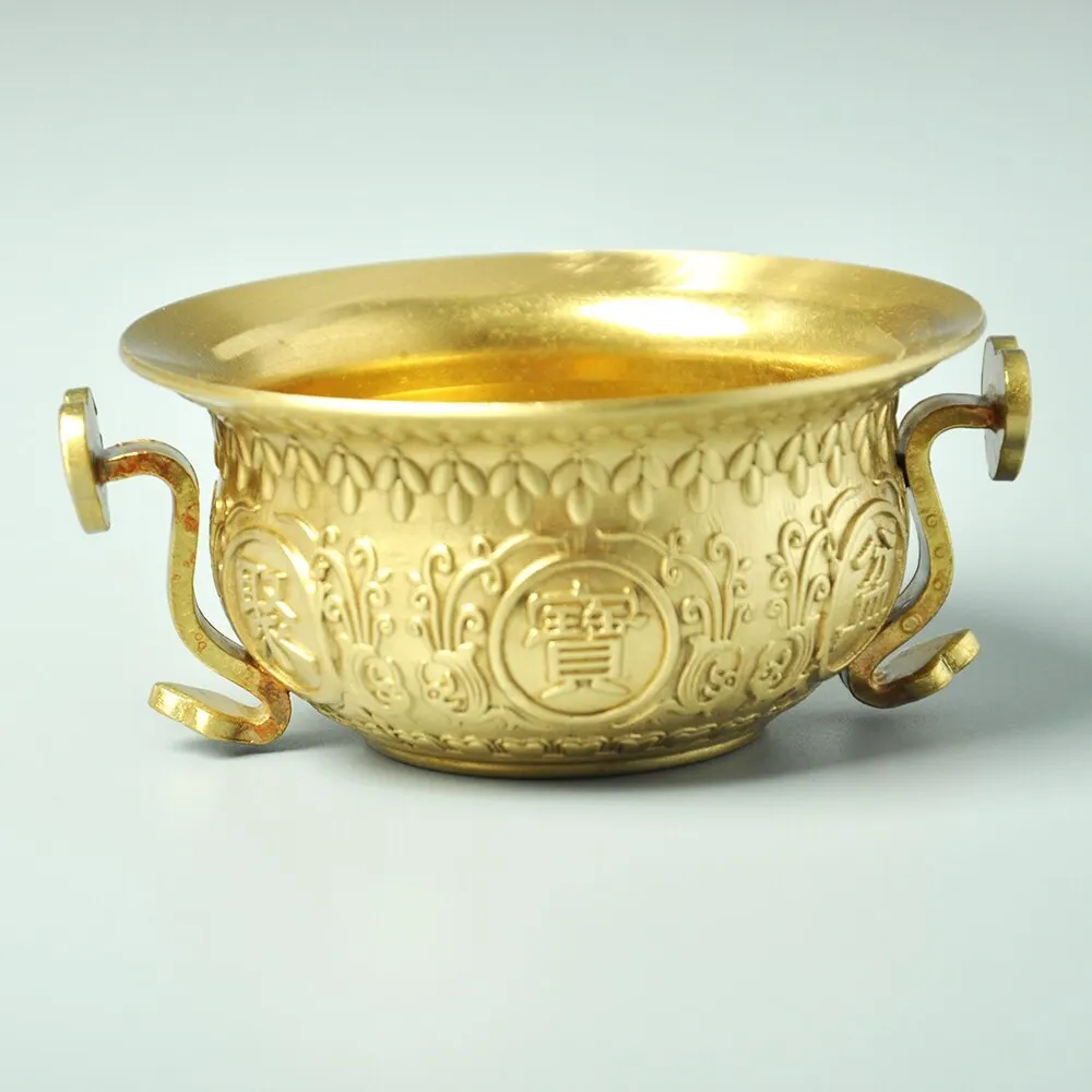 

3.7" Chinese Feng Shui Decor The Bronze Sculpture Cornucopia Carved Bowl