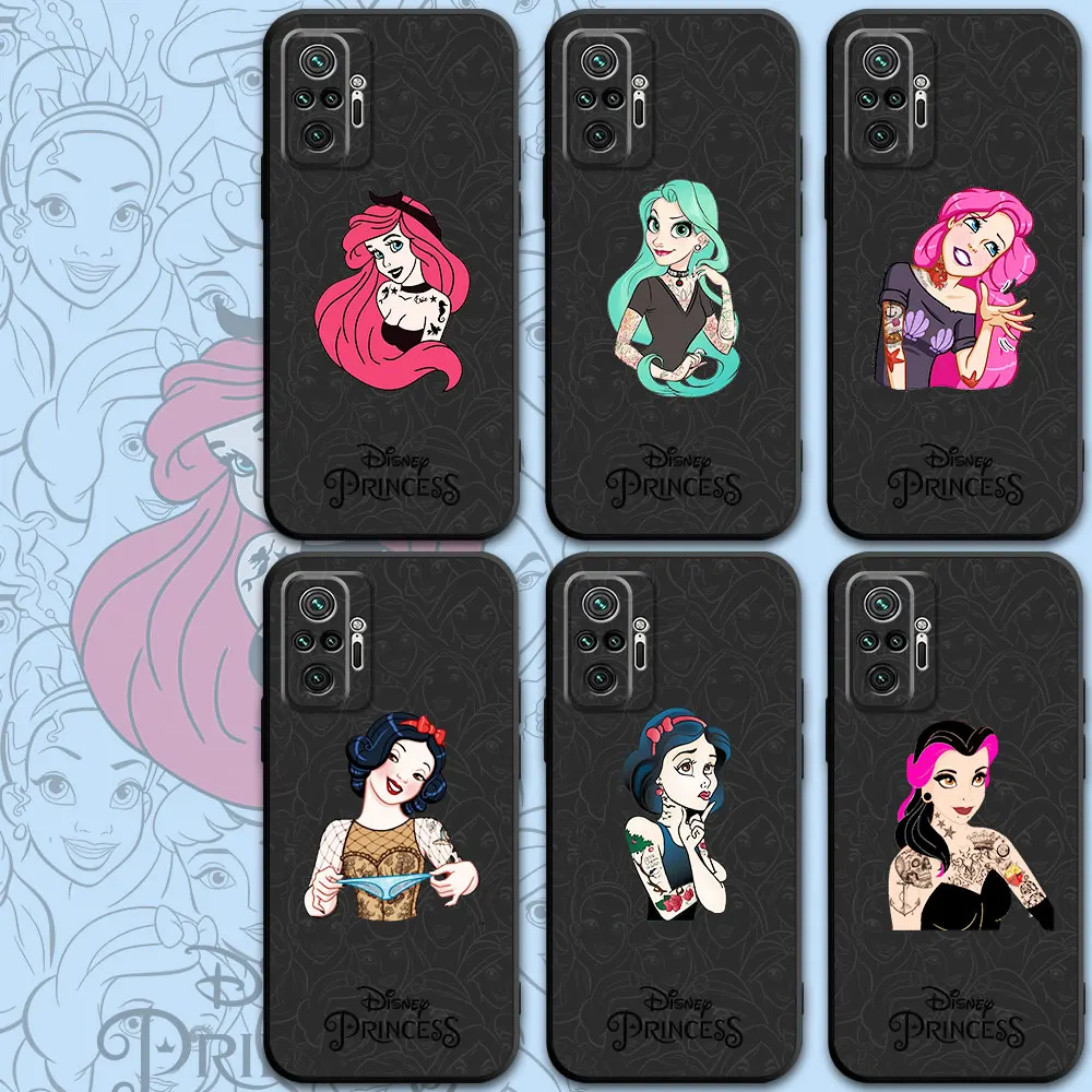 Disney Tattoo Princess Case For Xiaomi Redmi Note 11 10 9 Pro 13 10S 11S 12 9A 9C 9T K40 8 8T 7 10C 12C Silicone Phone Cover