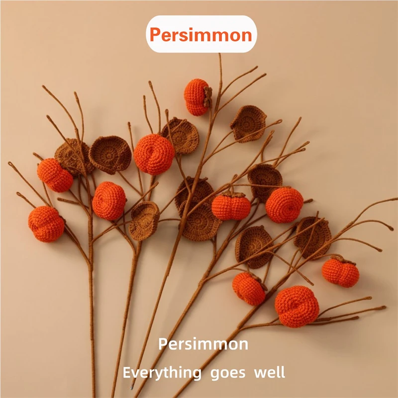 

Artificial Flower Wool Flower Persimmon Ruyi Flower Finished Household Decoration Persimmon Eternal Flower Quantity 10 Branches