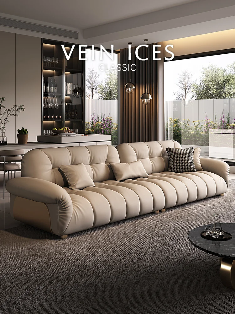 

Modern Italian light luxury piano key module down leather art sofa row living room villa combination