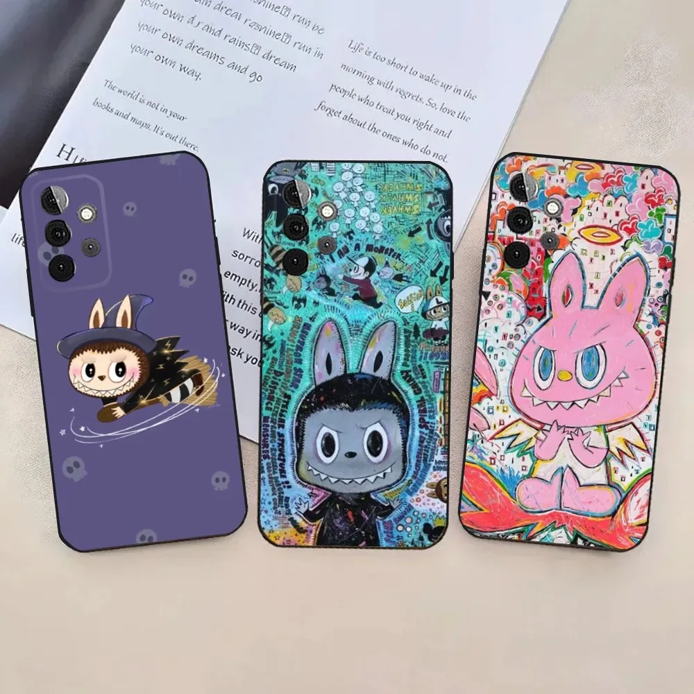 Cute L-Labubu-ES Phone Case For Samsung Galaxy A13,A21s,A22,A31,A32,A52,A53,A71,A80,A91 Soft Black Cover