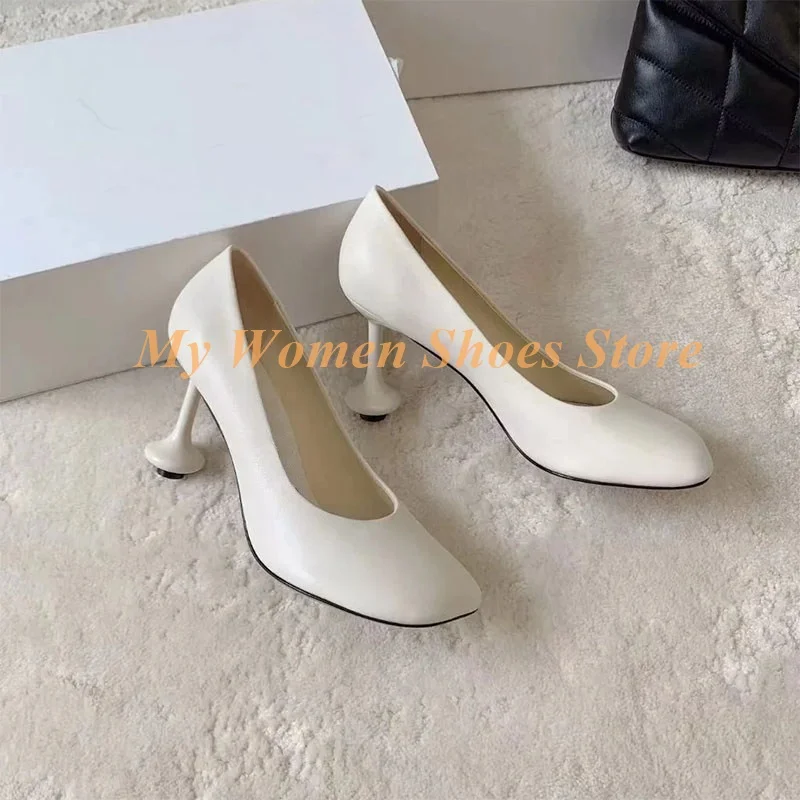 

Strange Style Heel Women Pumps Square Toe Slip On Shallow Crystal Handmade Runway 2026 Spring Autumn Women Dress Shoes