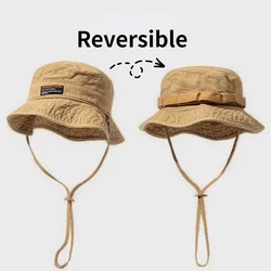 Unisex Reversible Bucket Hat Men Summer Japanese Wild Hiking Mountaineering Fisherman Hat Women Sunscreen Sunshade Fishing Hat