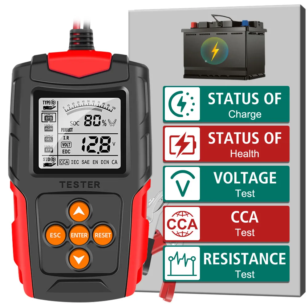 

LCD Digital Lead-acid Battery Test 12V 24V Car Battery Tester Measurement Diagnostic Tool for Vehicle Truck Motorcycle SUV