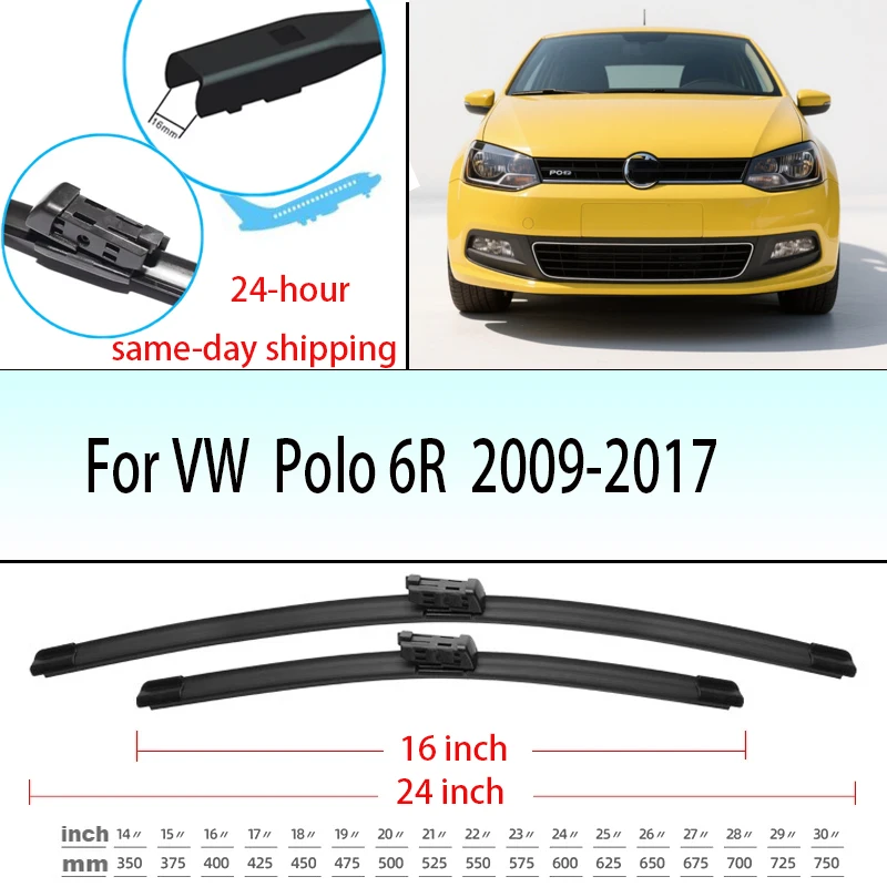 

Front Wiper Blades Set For VW Volkswagen Polo 6R 2009-2017 2010 2011 2012 GTI Accessories Windshield Windscreen Window 24"+16"