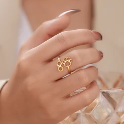 Stainless Steel Ring Trend Cartoon Dog Paw Infinity Symbol Fashion Couple Adjustable Rings For Women Jewelry Wedding Party Gifts