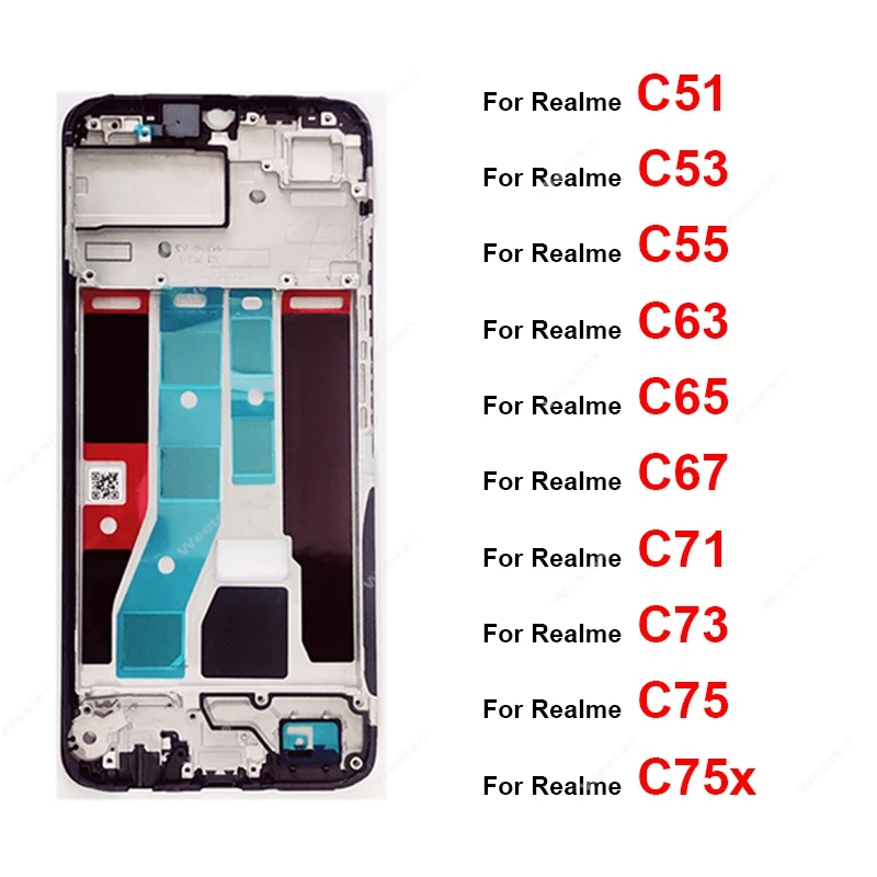 

Передняя крышка ЖК-рамки для Realme C51 C53 C55 C63 C65 C67 C71 C73 C75 C75x 4G 5G ЖК-корпус Держатель лицевой панели Гибкие запасные части