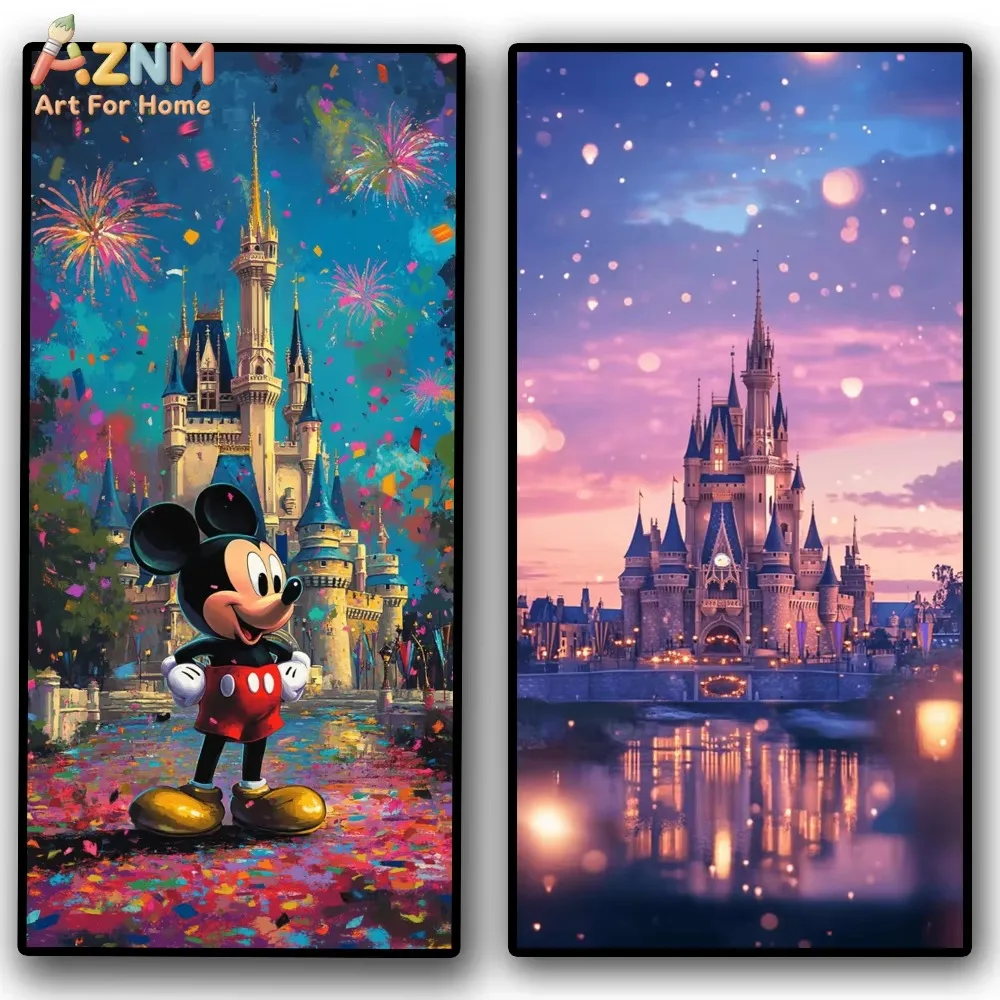 Póster del Castillo de Disney y Mickey Mouse, estampado del Castillo de Cenicienta de Disneyland, pintura en lienzo de dibujos animados para habitación de niños, 1/2 Uds.