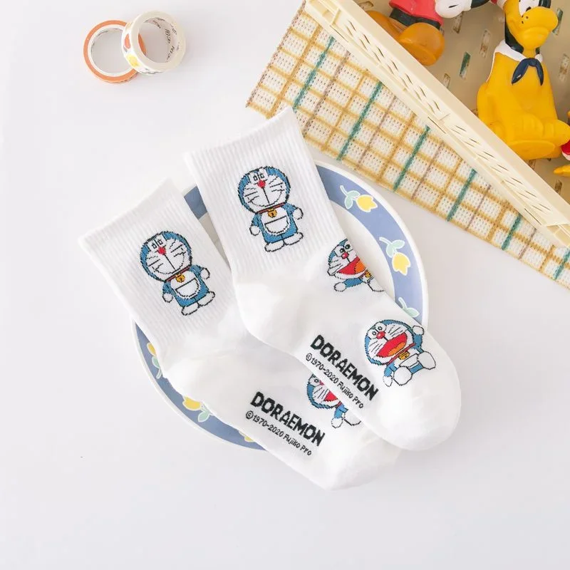 Doraemon Cute Cartoon Socks Sports Crew Socks Striped Cotton Socks Long Tube Student Funny Anime Harajuku Cosplay Sock Kids Gift