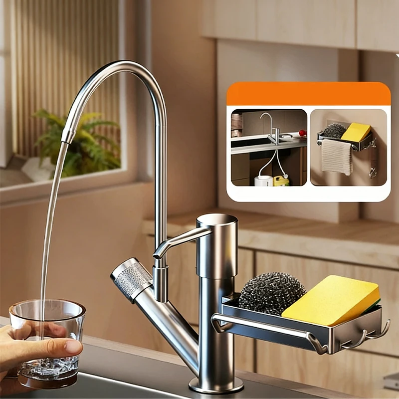 

Органайзер для кухонной раковины 3-в-1: дозатор моющего средства, диспенсер для мыла и трубка-удлинитель для смесителя с фильтром для воды