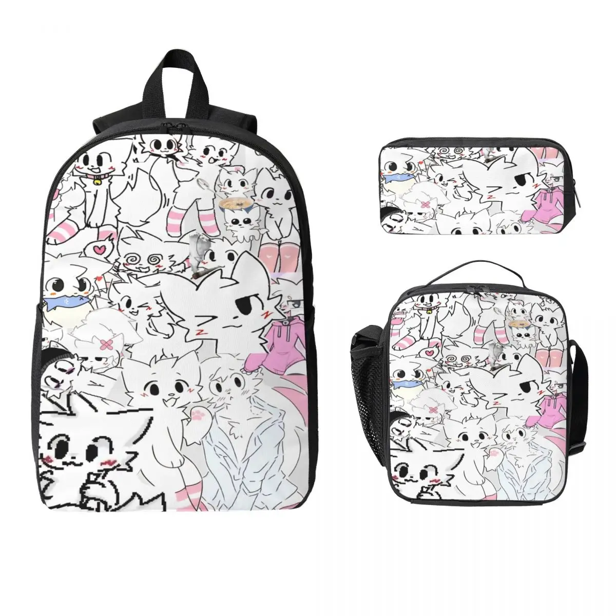 

Boykisser Cat Kids Backpack Lunch Box Pen Bags for Boys Girls Backpacks Cute Schoolbag Bookbag Set