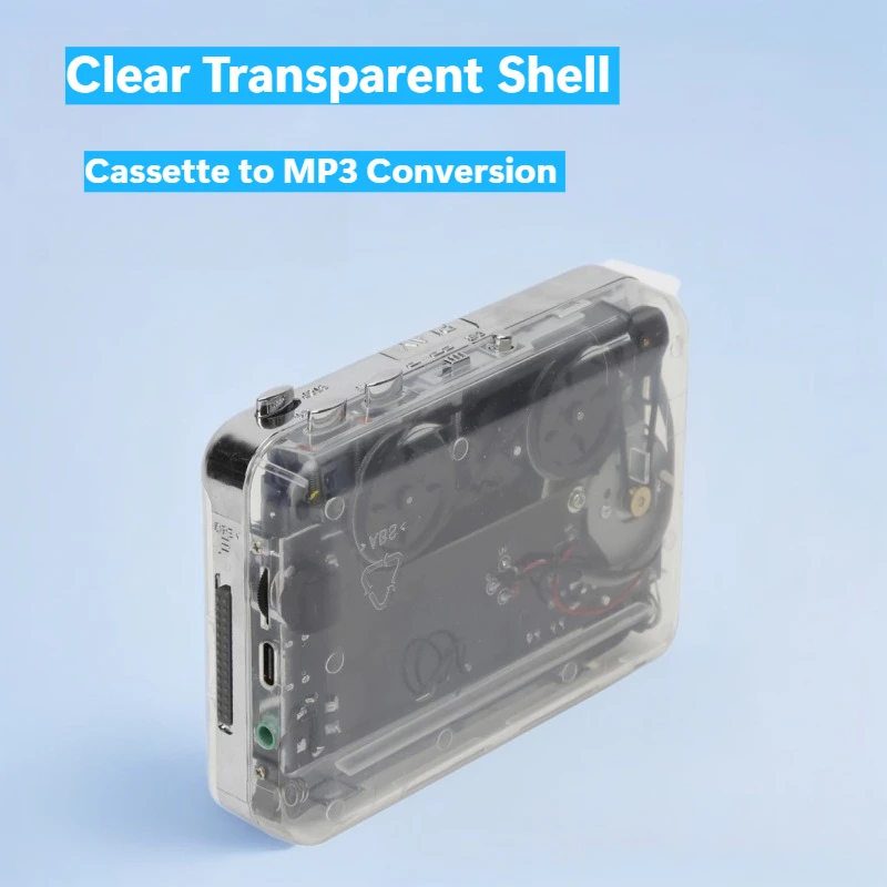 Classic Clear Shell Cassette Player, Portable Tape to MP3 Converter USB Audio Capture Walkman