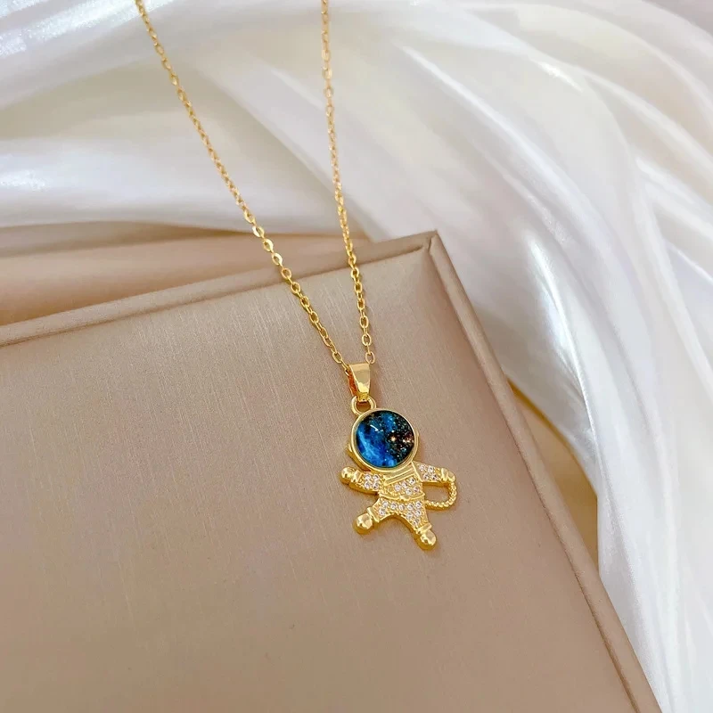 Licht Luxus Titan Stahl Stern Serie Halskette für Frauen Gold Farbe Planet Mond Astronaut Anhänger Halsketten Schmuck Geschenke – Detail 3