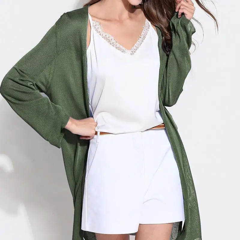 เสื้อคลุมคาร์ดิแกนไหมพรมถักทรงหลวม สีพื้น รุ่นใหม่ สไตล์สบายๆ สำหรับผู้หญิง นำเข้าจากต่างประเทศ